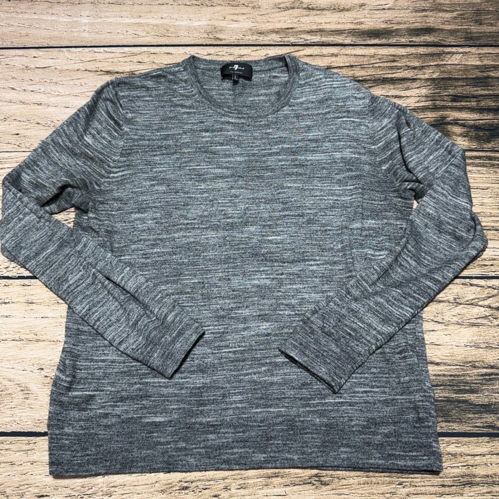 7 For All Mankind Sweater Mens Large Grey Heathered Knit Crew Neck Long Sleeve